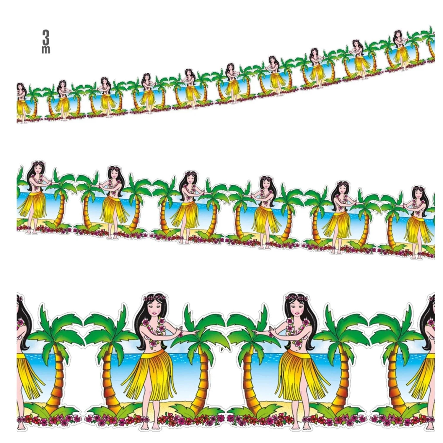 guirnalda hawaiana decorativa de 3 metros con bailarinas y palmeras para fiesta tropical