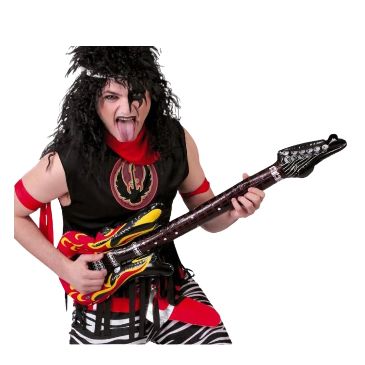 Guitarra hinchable rockstar accesorio musical para completar look rock en fiestas temáticas