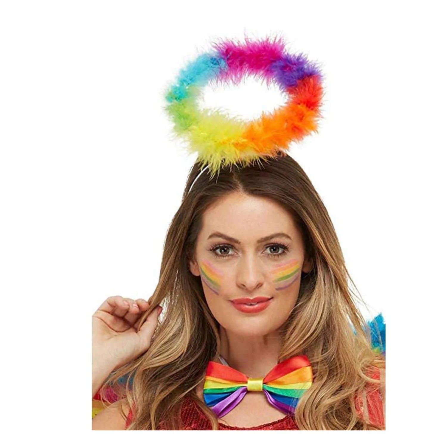 halo de plumas multicolor accesorio fantasía para look ángel colorido