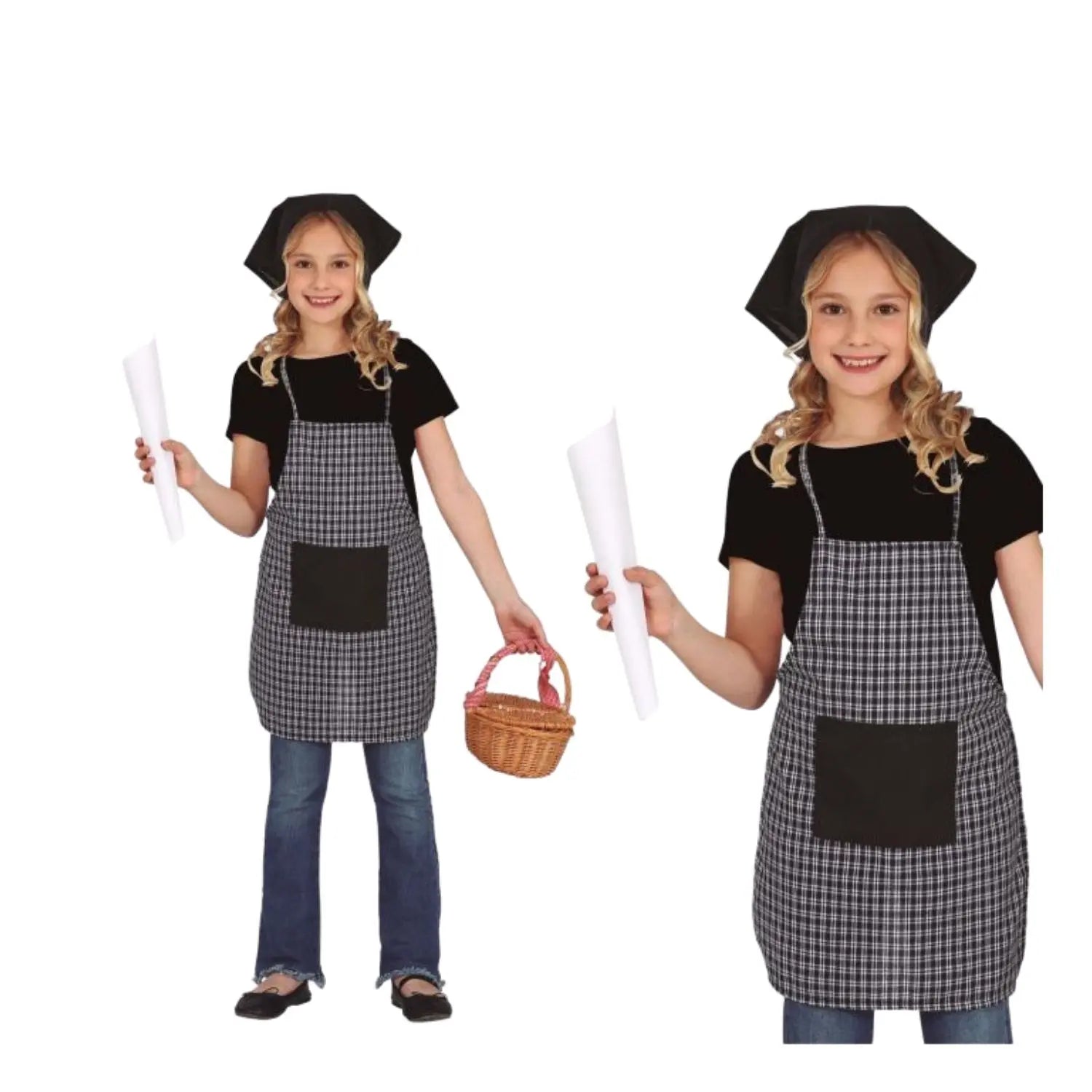 delantal de cuadros con pañuelo infantil complemento para look de castañera en fiestas escolares o temáticas