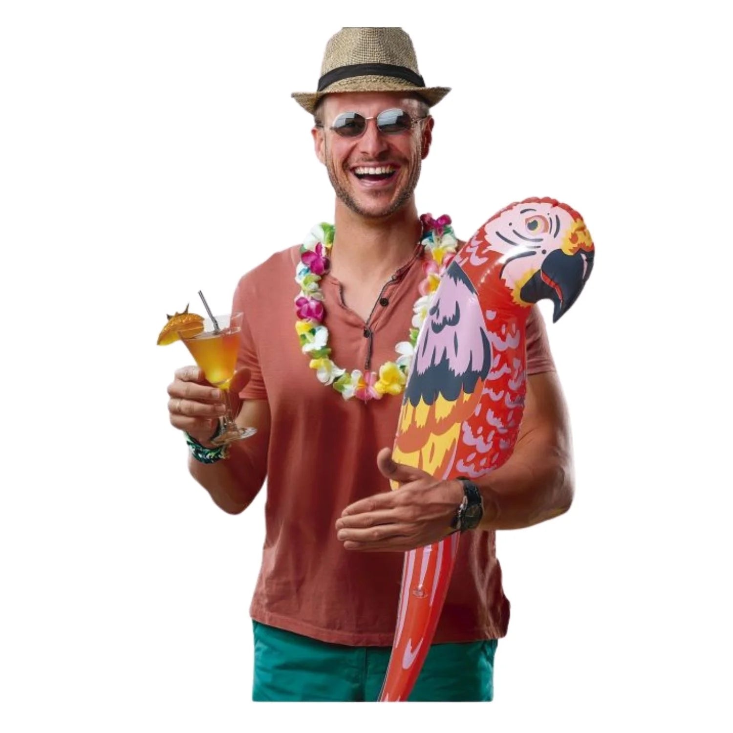 loro hinchable de 105 cm complemento para look pirata o temática tropical