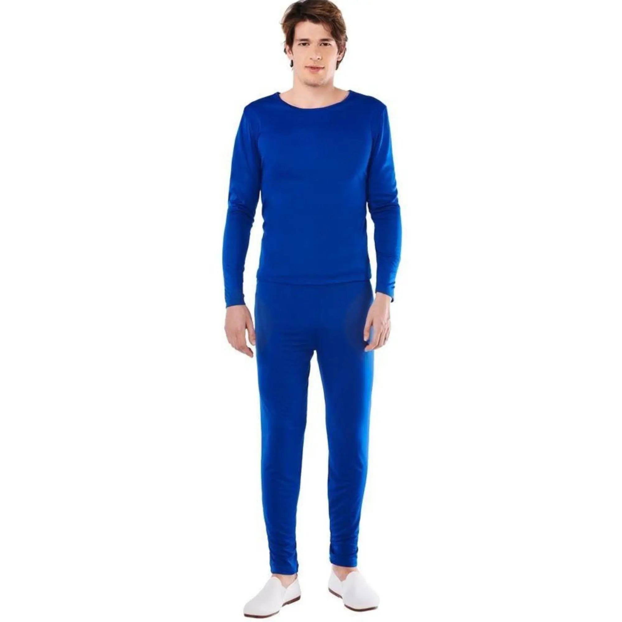 Maillot azul para hombre con camiseta y pantalón de spandex ideal para Carnaval y actuaciones