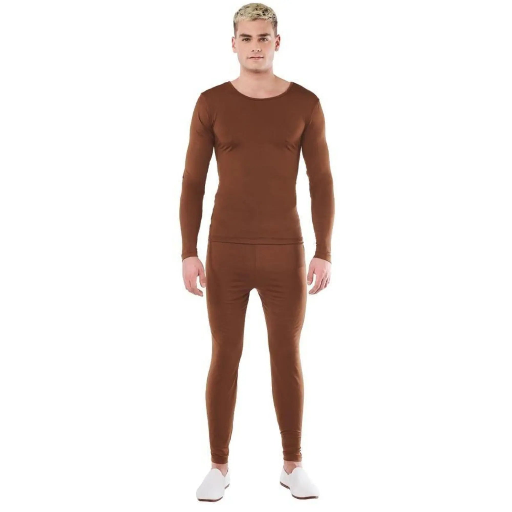 Maillot marrón para hombre con camiseta y pantalón de spandex ideal para teatro y Carnaval