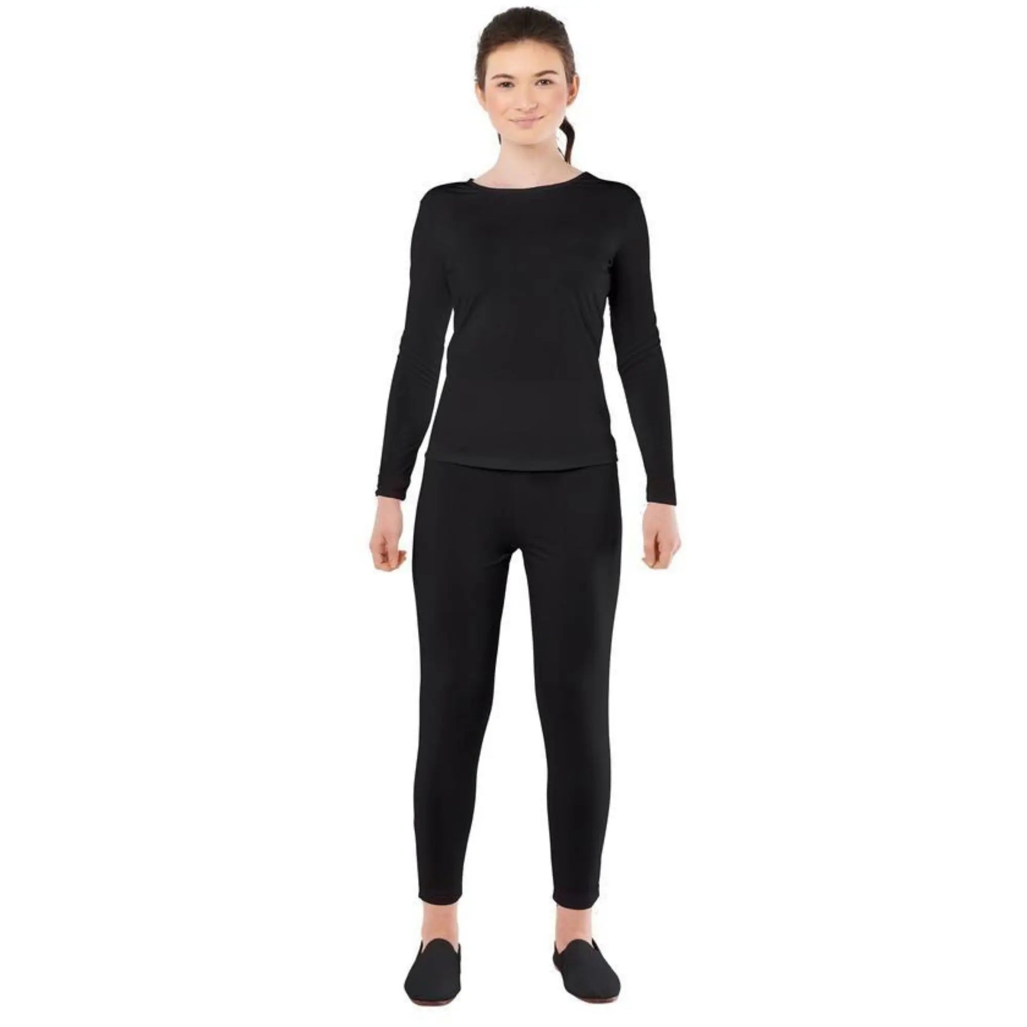 Maillot negro de mujer con camiseta y pantalón de spandex para teatro y Carnaval