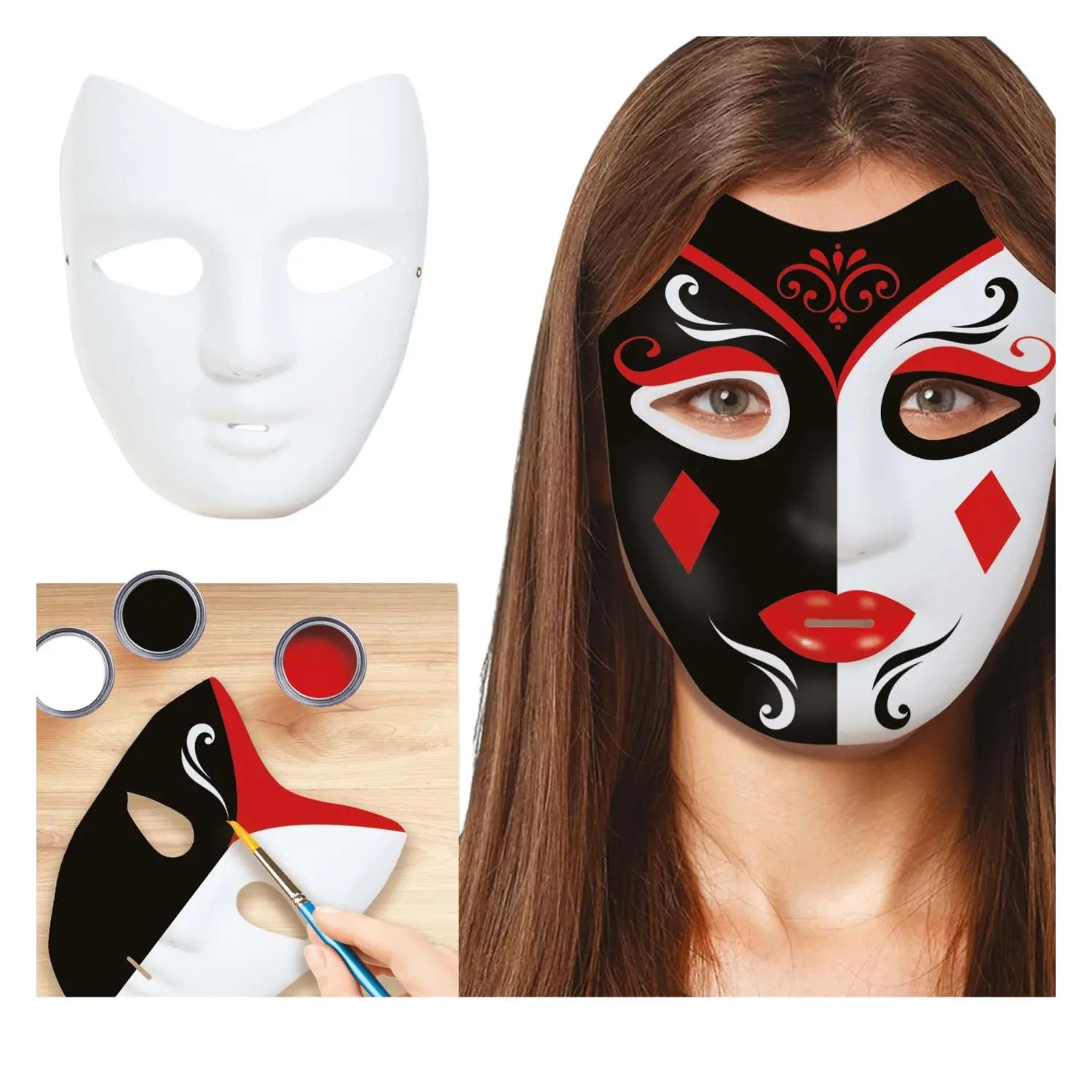 Máscara blanca de plástico para pintar y personalizar con manualidades