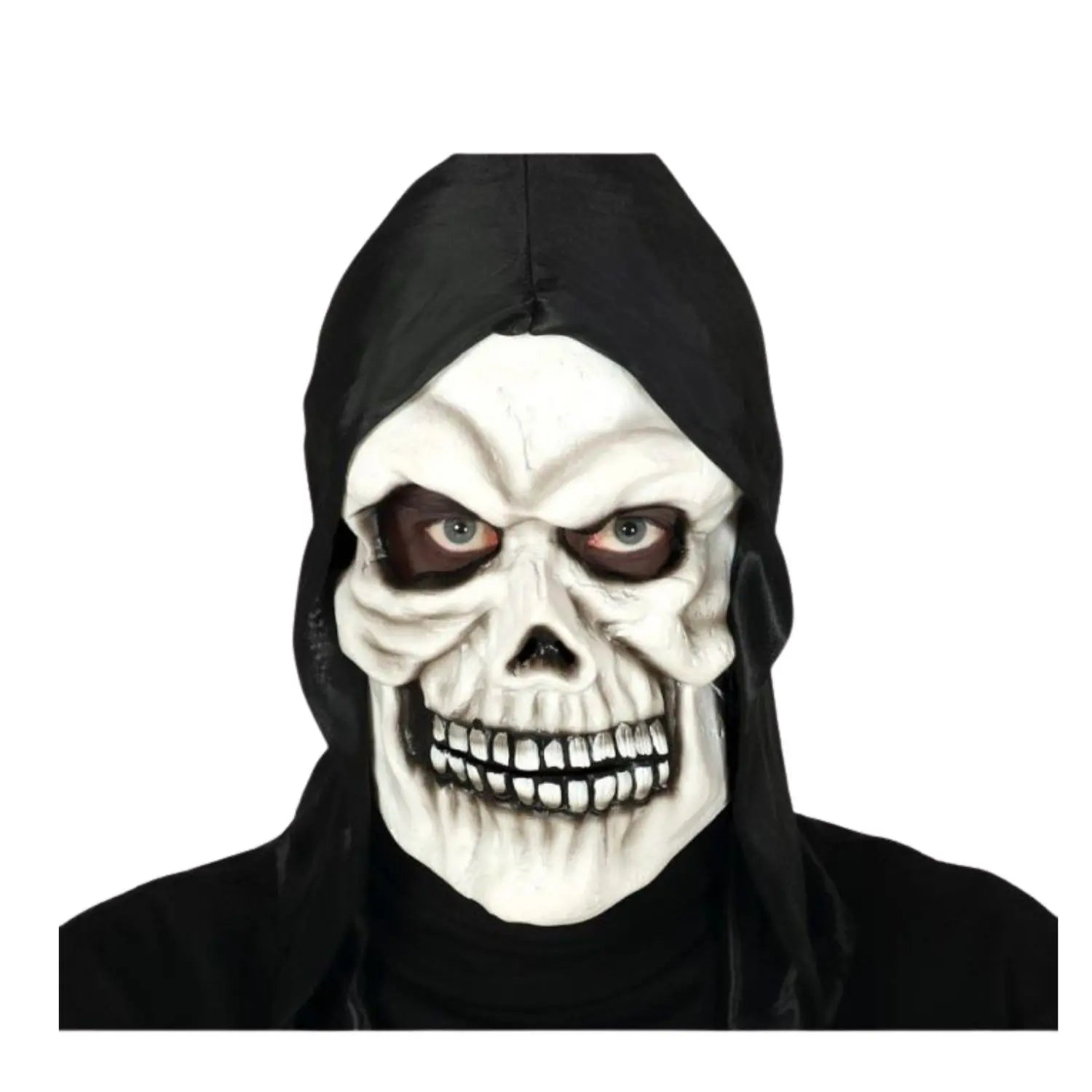 máscara calavera con capucha de vinilo para disfraz de terror en halloween
