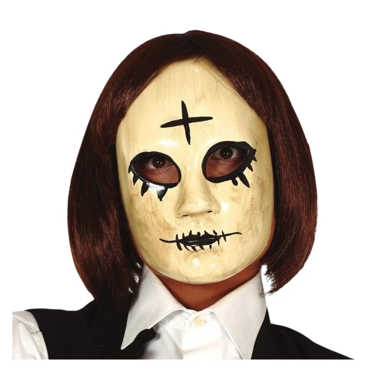 Máscara Cruz La Purga de aspecto envejecido para disfraces y fiestas de Halloween