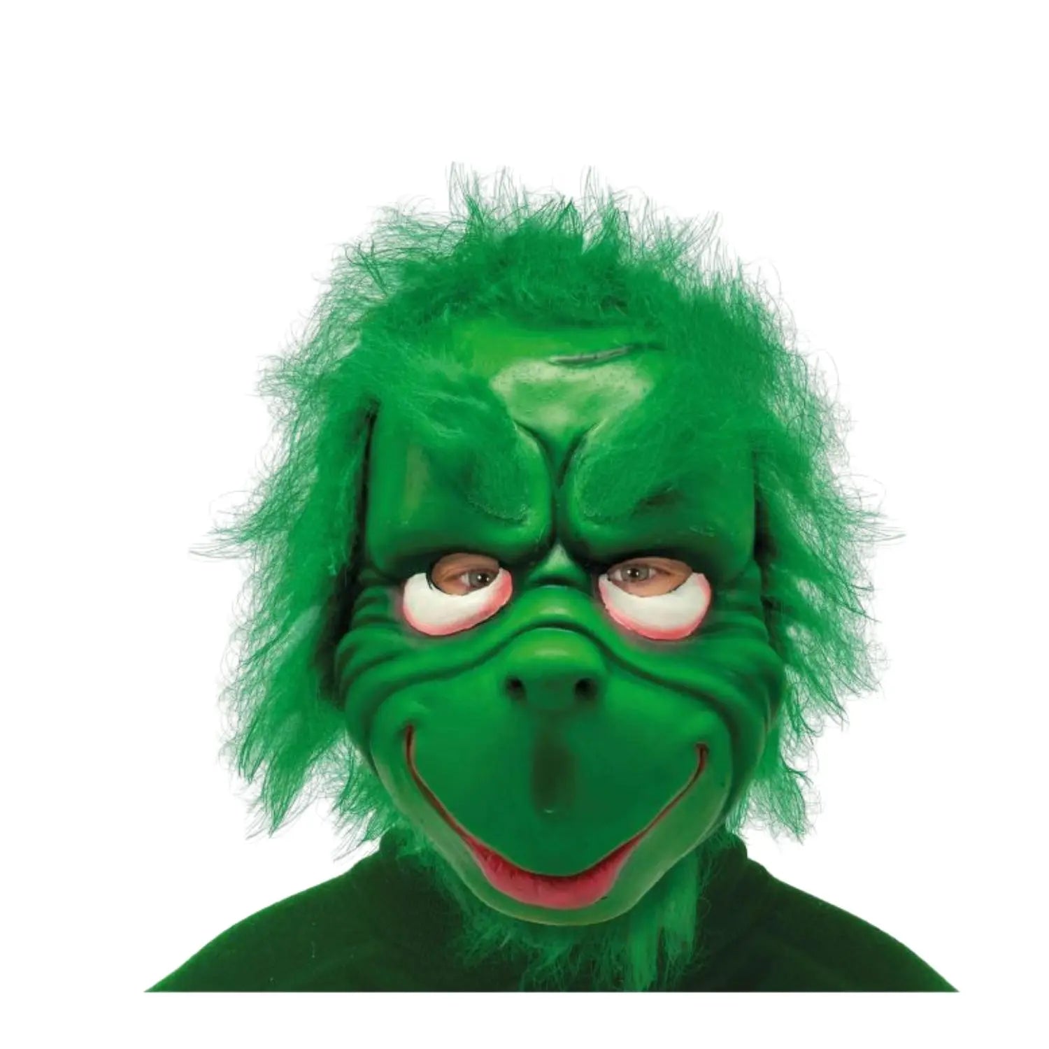 máscara de duende verde gruñón con pelo de látex para disfraz navideño o fantasía