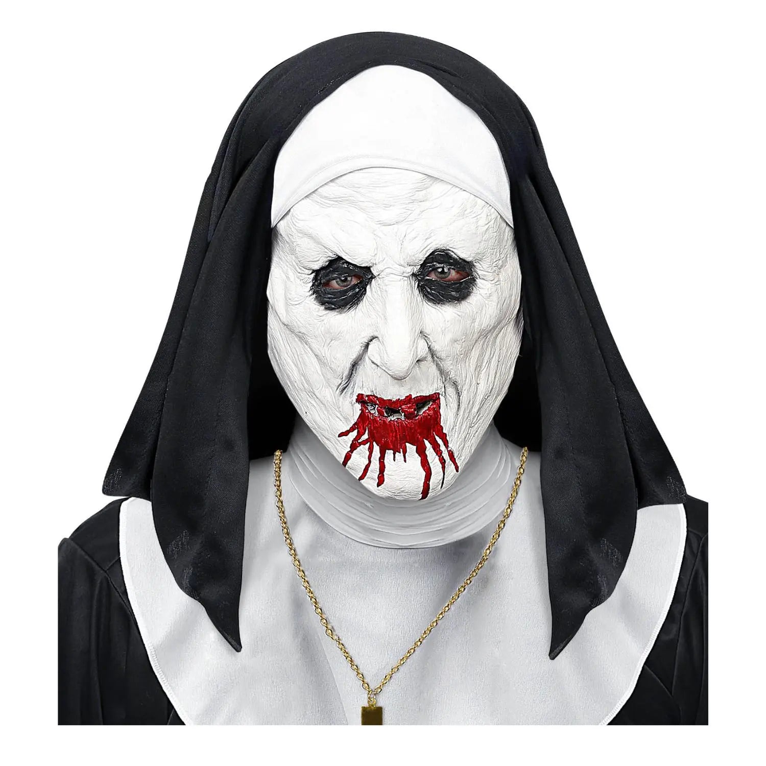 media máscara monja horror con gorro para disfraz de terror en halloween