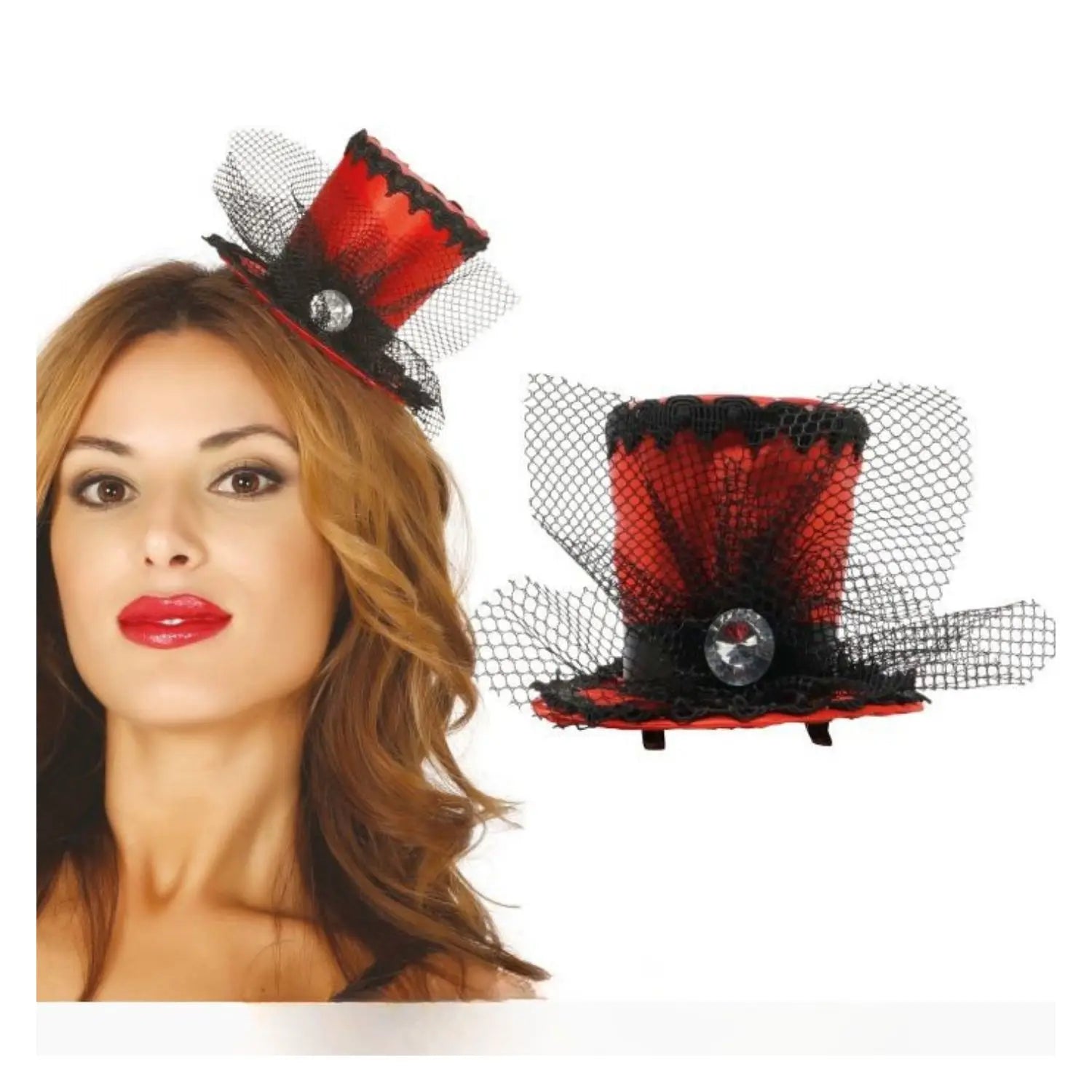 Mini chistera roja con diadema accesorio de disfraz