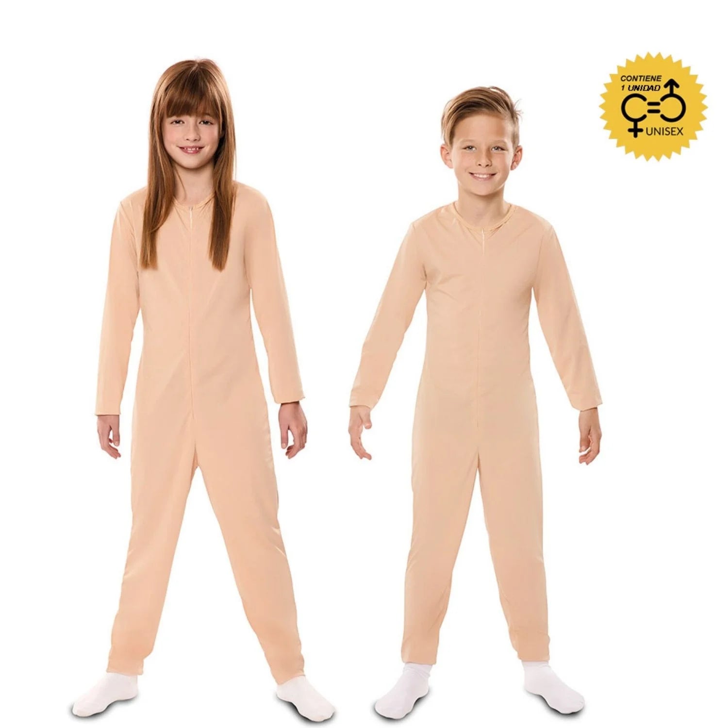 Niños con mono crema elástico infantil para disfraces y representaciones