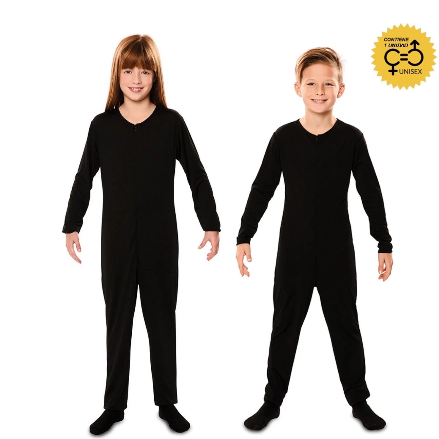 Niños con mono negro elástico infantil para disfraces y representaciones