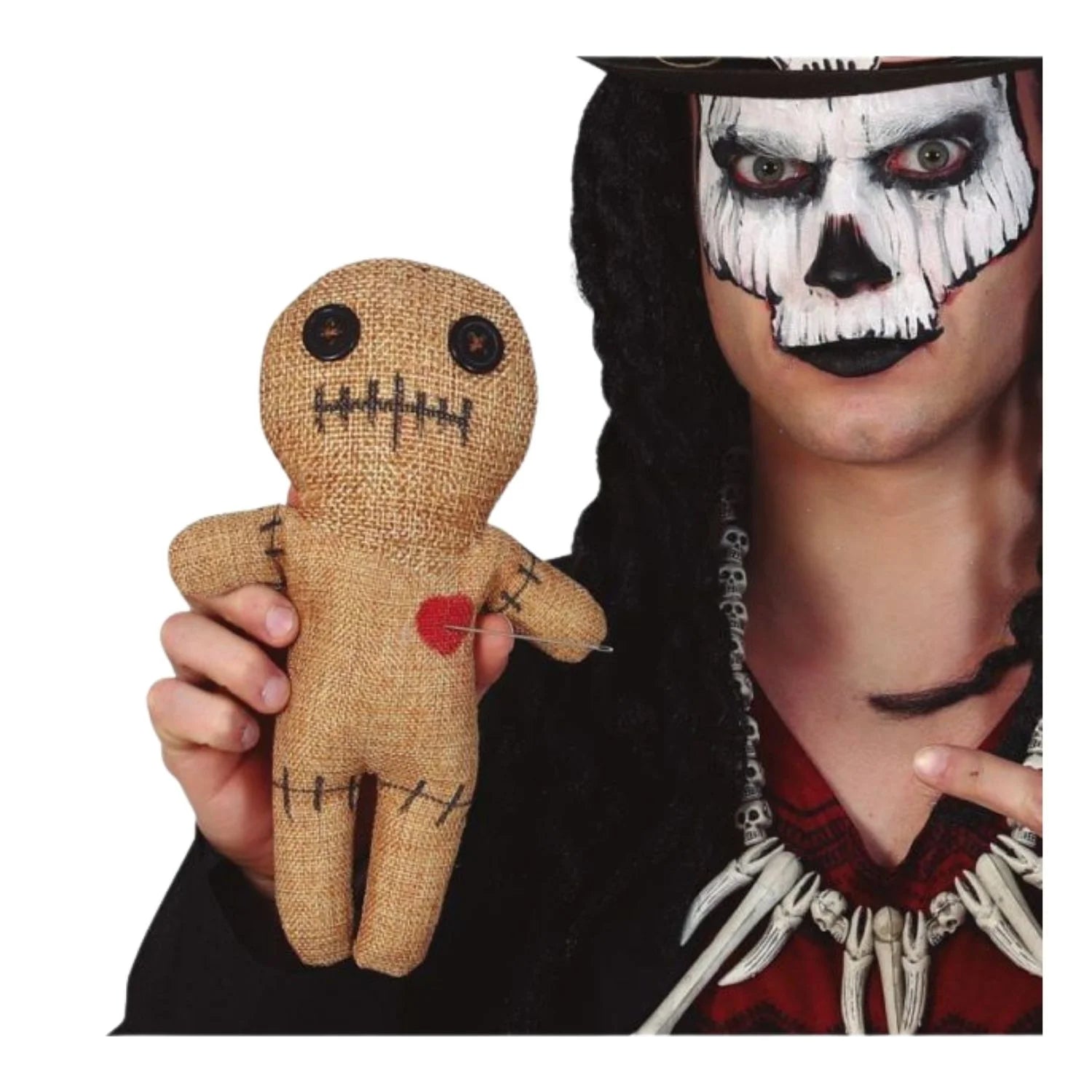 muñeco vudú de 25 cm complemento para look de magia o terror Halloween