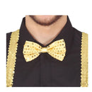 pajarita dorada de lentejuelas complemento para look de fiesta o espectáculo elegante