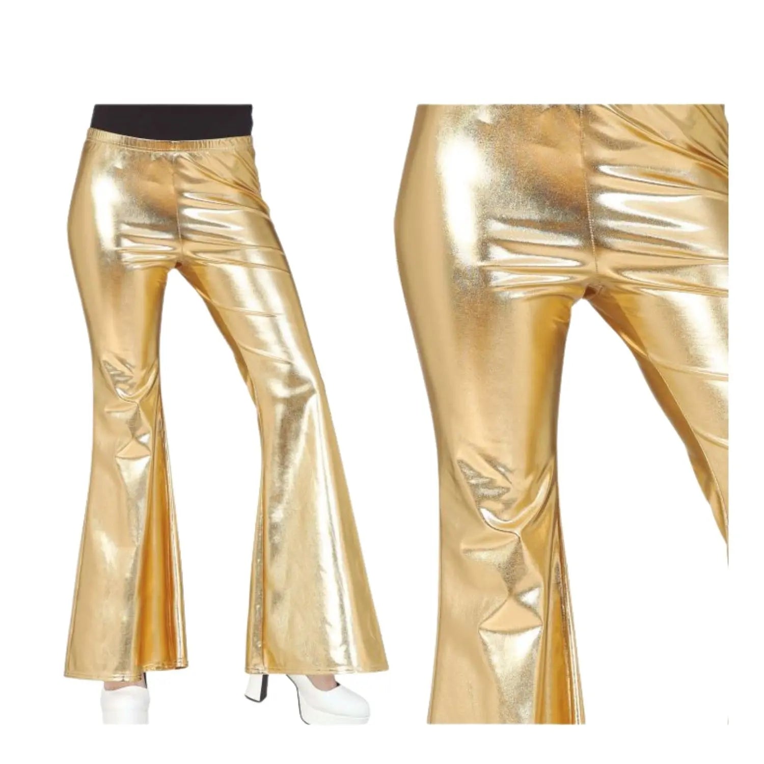 pantalón campana dorado adulto complemento para look disco o años 70 en fiestas temáticas