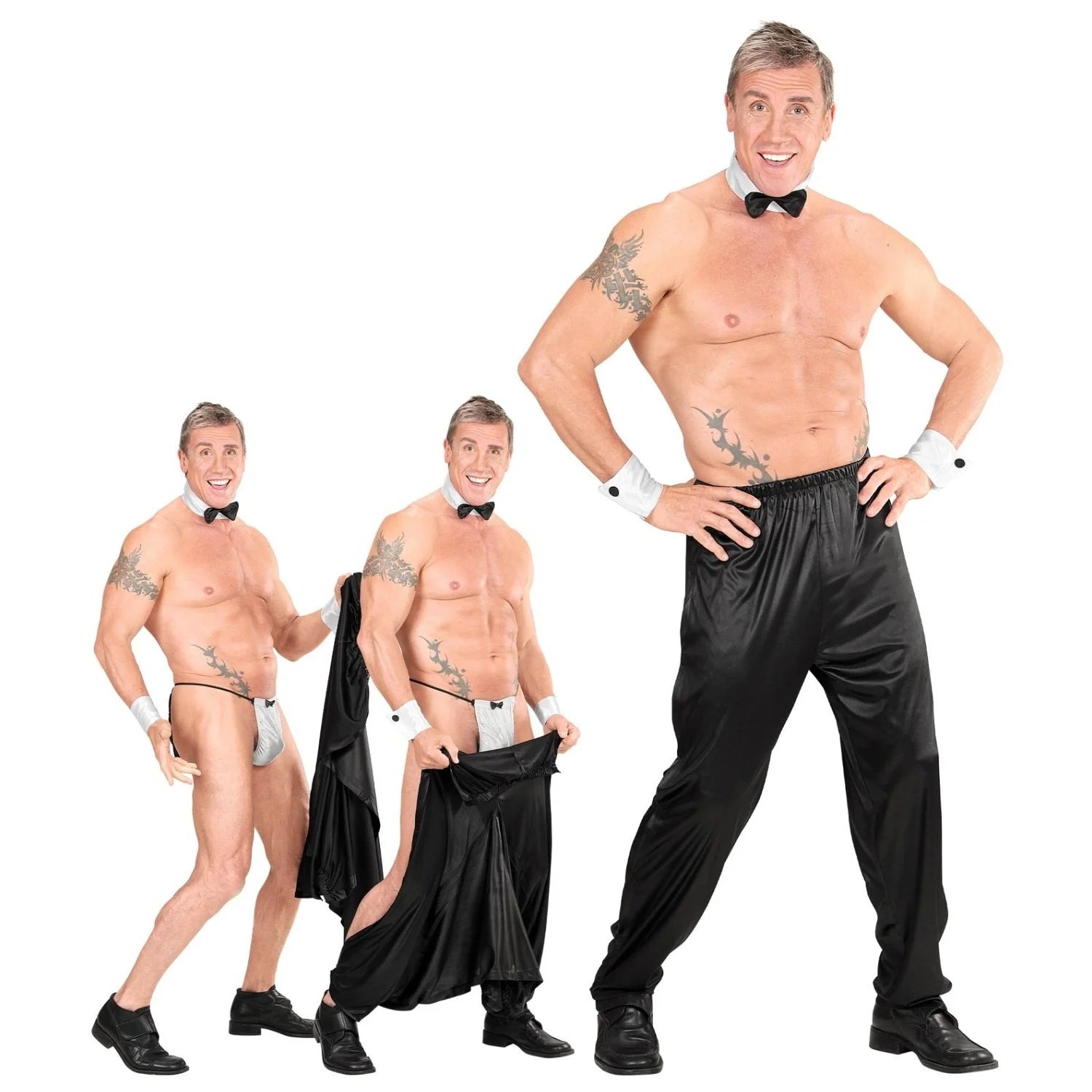 Pantalones stripper despegables negros para despedidas y fiestas divertidas