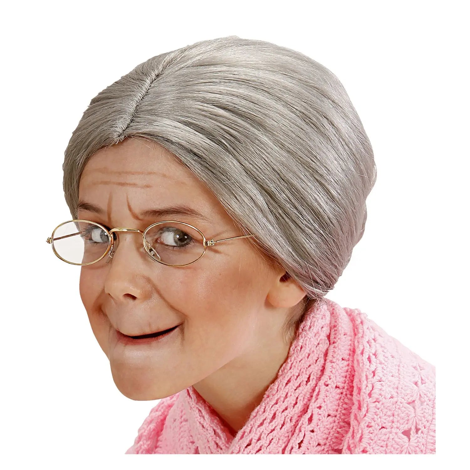 Peluca abuela infantil gris con moño recogido