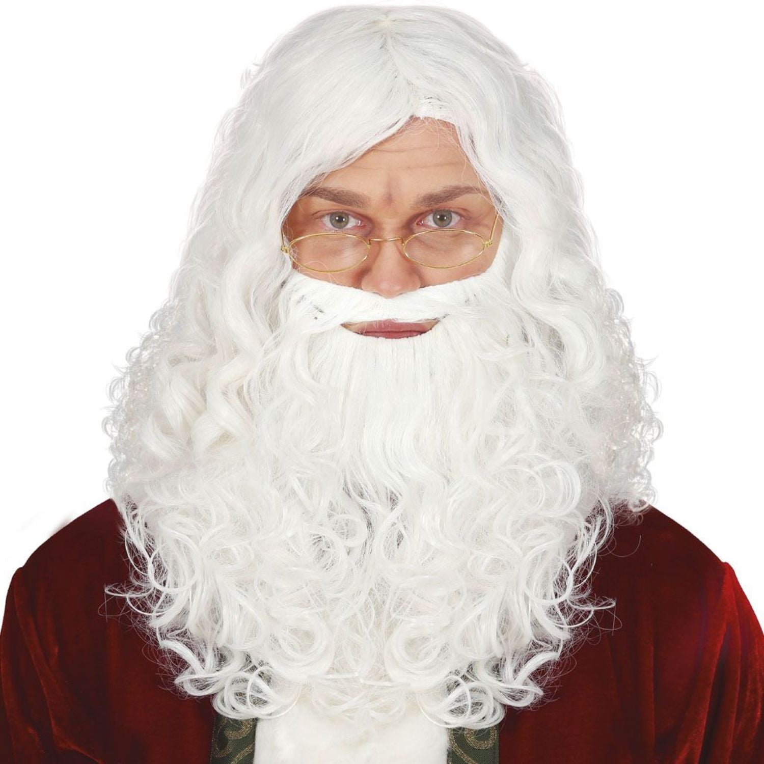 Peluca y barba blanca extra volumen para disfraz Noel 