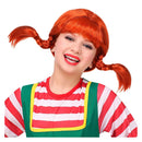 Peluca chica juguetona pelirroja con trenzas moldeables ideal para disfraz de Pippi Calzaslargas y personajes infantiles