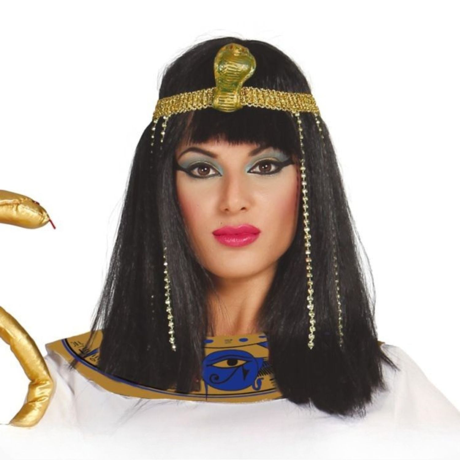 Peluca negra estilo Cleopatra con flequillo para disfraz egipcio 