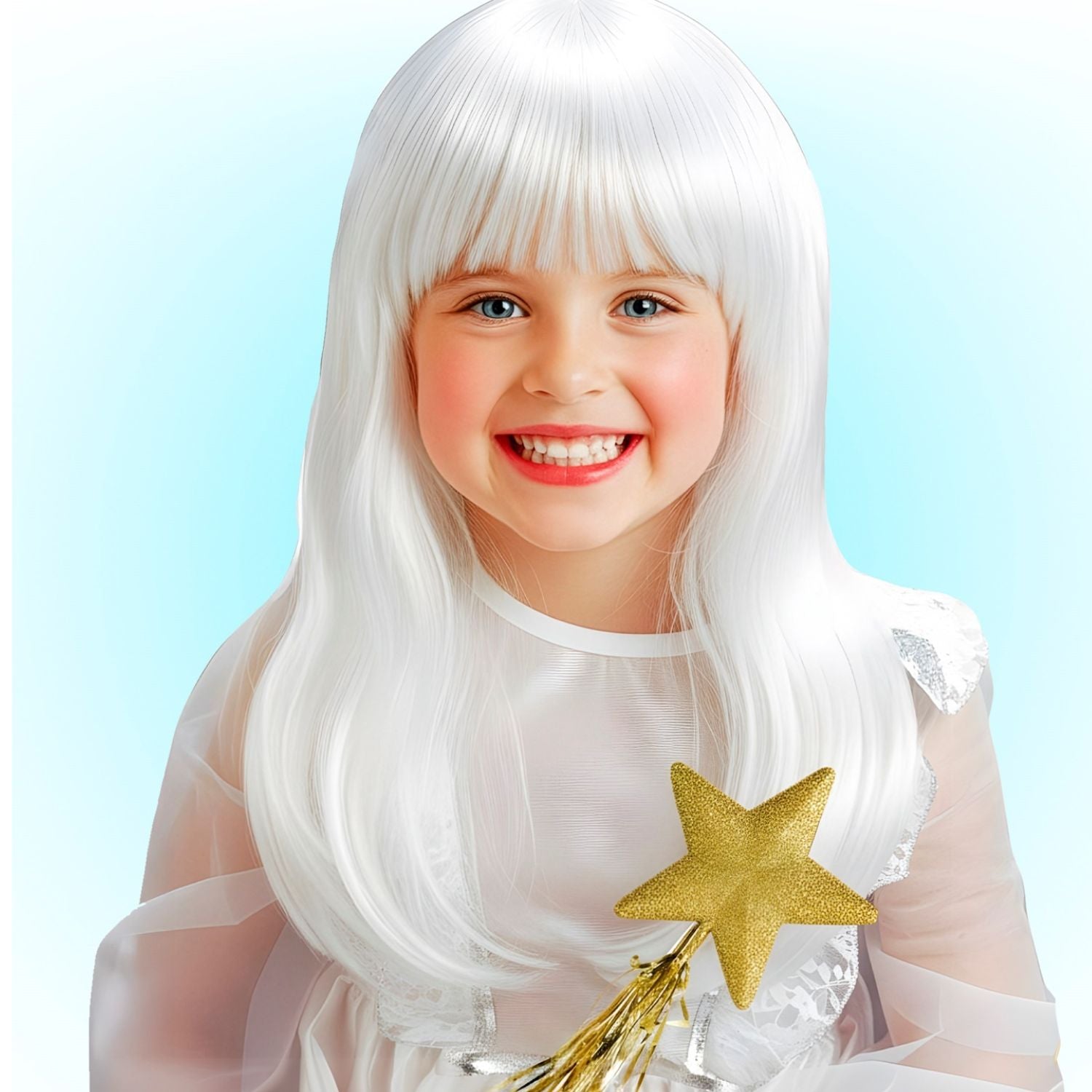 Peluca infantil blanca estilo hada para disfraz 