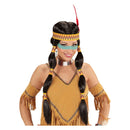 Peluca india con largas trenzas negras, cinta decorativa étnica y pluma roja para disfraz de nativa americana