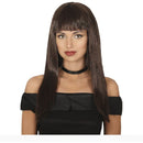 Peluca larga castaña lisa para disfraz femenino 