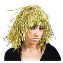 Peluca metalizada oro con tiras brillantes para Carnaval y fiestas disco