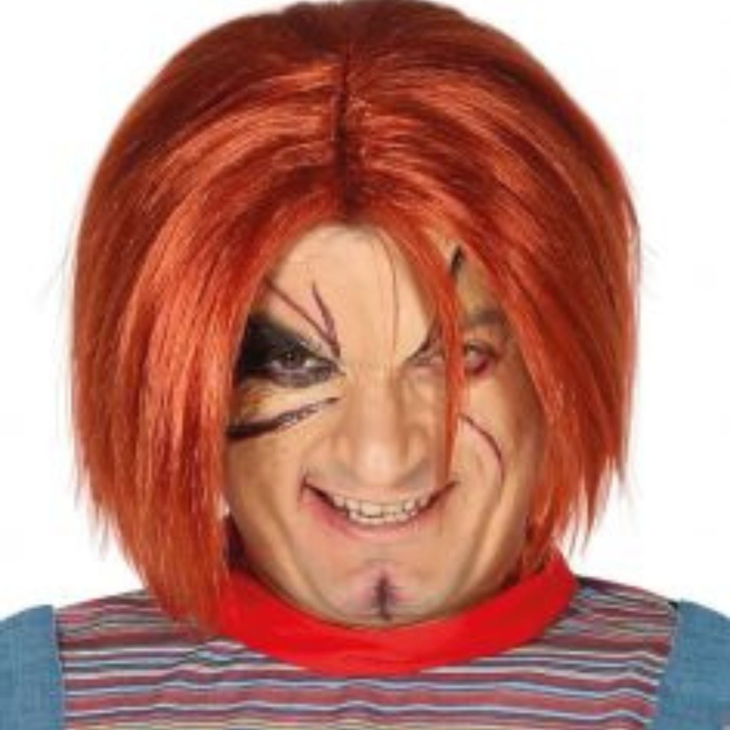 Peluca pelirroja estilo muñeco terror para disfraz Halloween 
