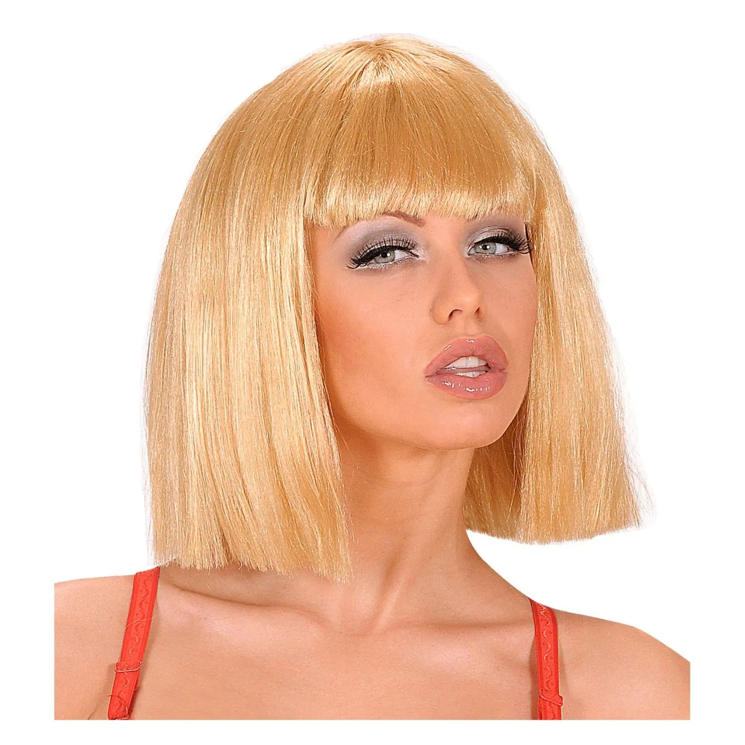 Peluca Showgirl rubia con corte recto y flequillo para adulto