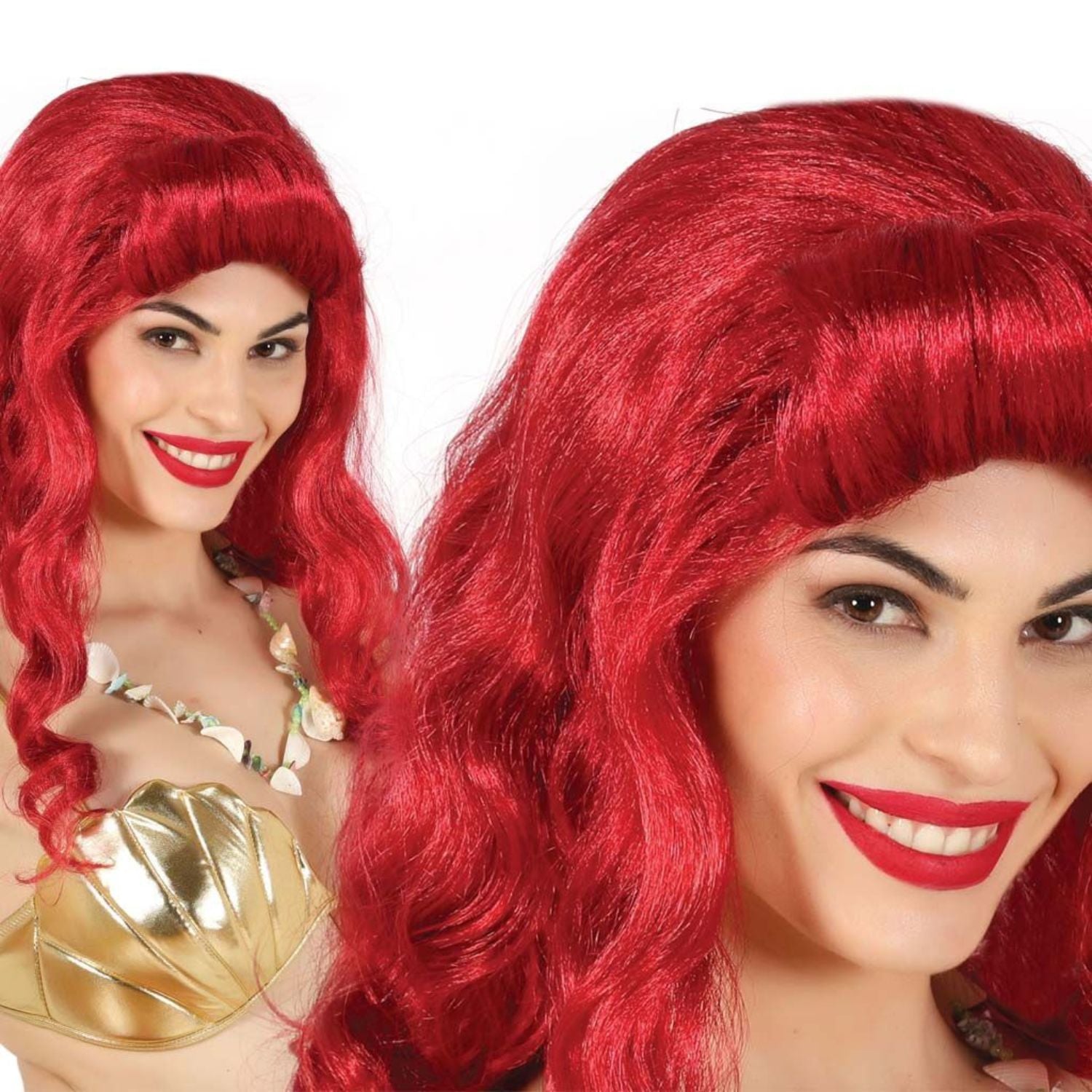 Peluca roja larga estilo sirena para disfraz fantasía 