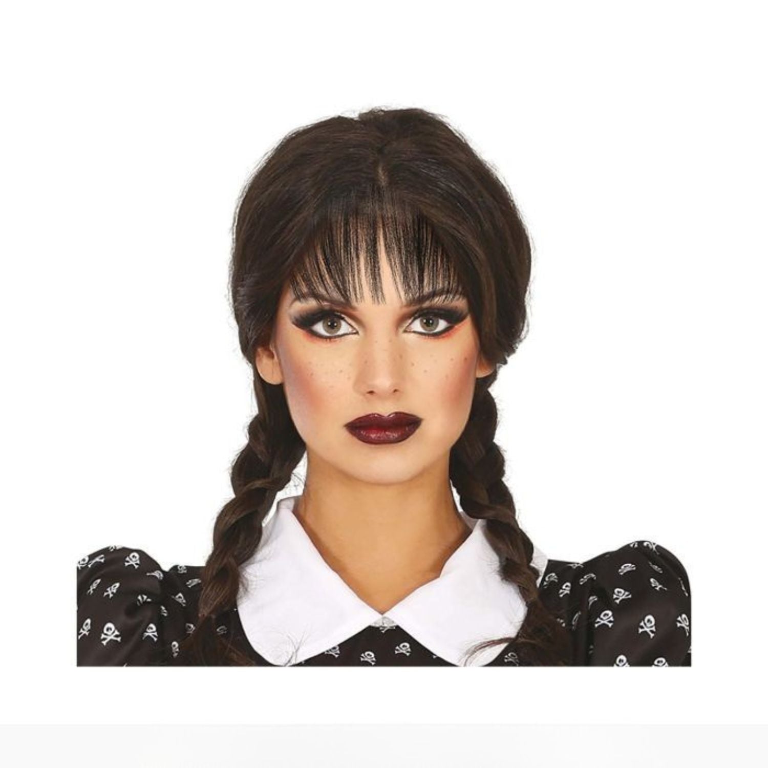 Peluca con trenzas y flequillo para disfraz adulto 