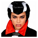 Peluca de vampiro infantil negra con mechones blancos para Halloween