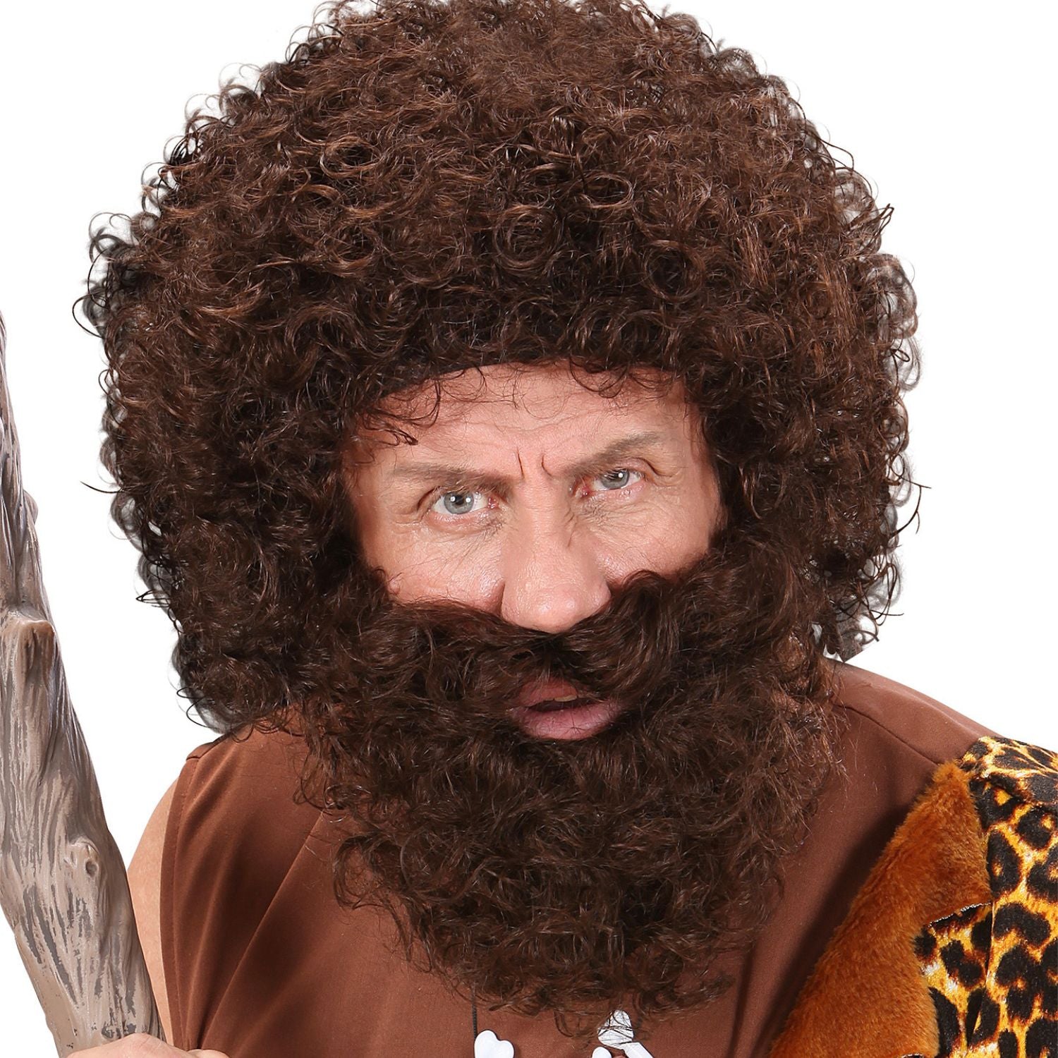 Conjunto peluca marrón con barba y bigote para disfraz 