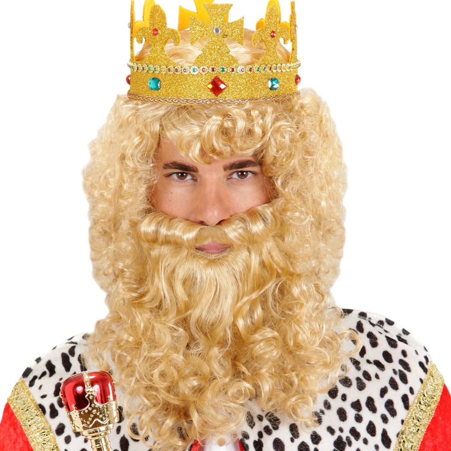Conjunto peluca y barba rubia Rey Mago para disfraz navideño