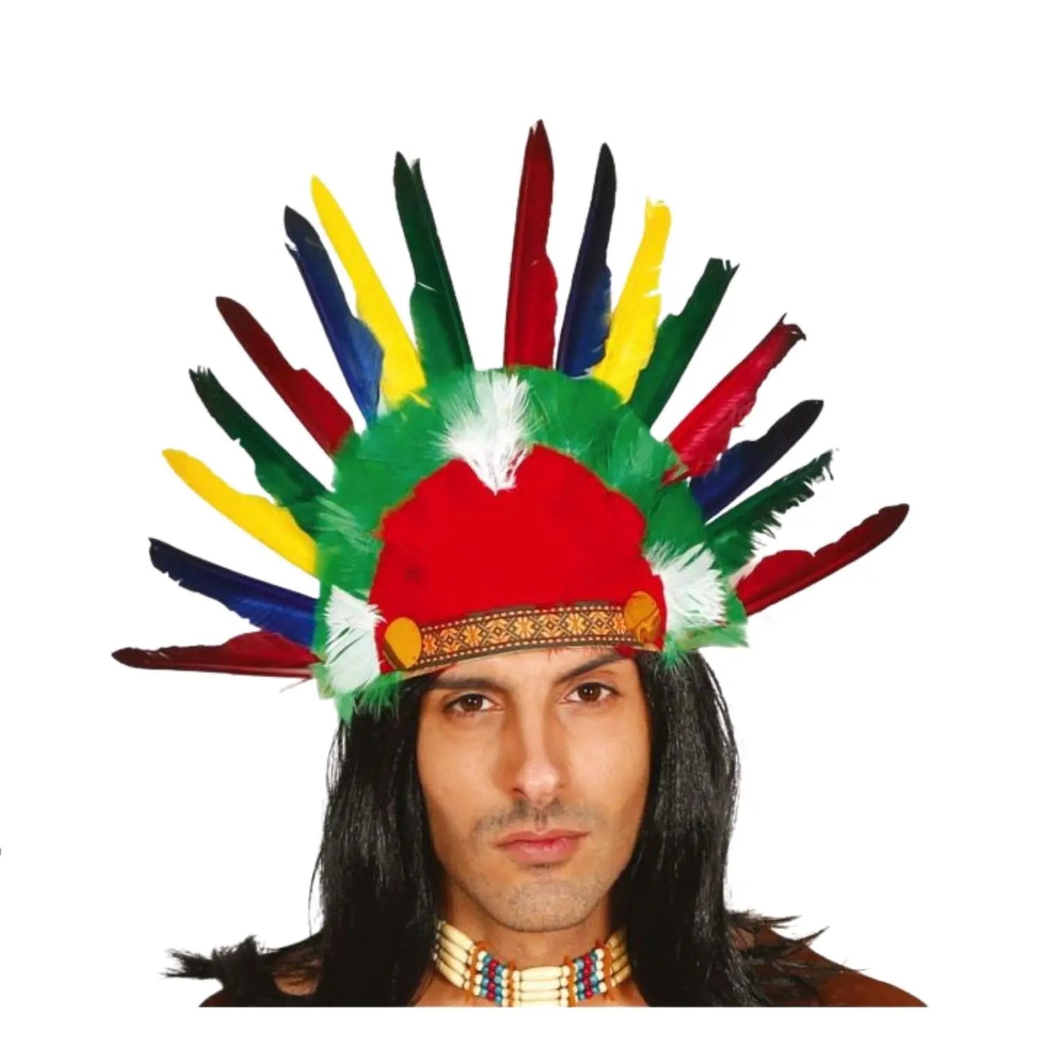 penacho de plumas de colores para adulto complemento para look tribal en Carnaval o fiestas temáticas