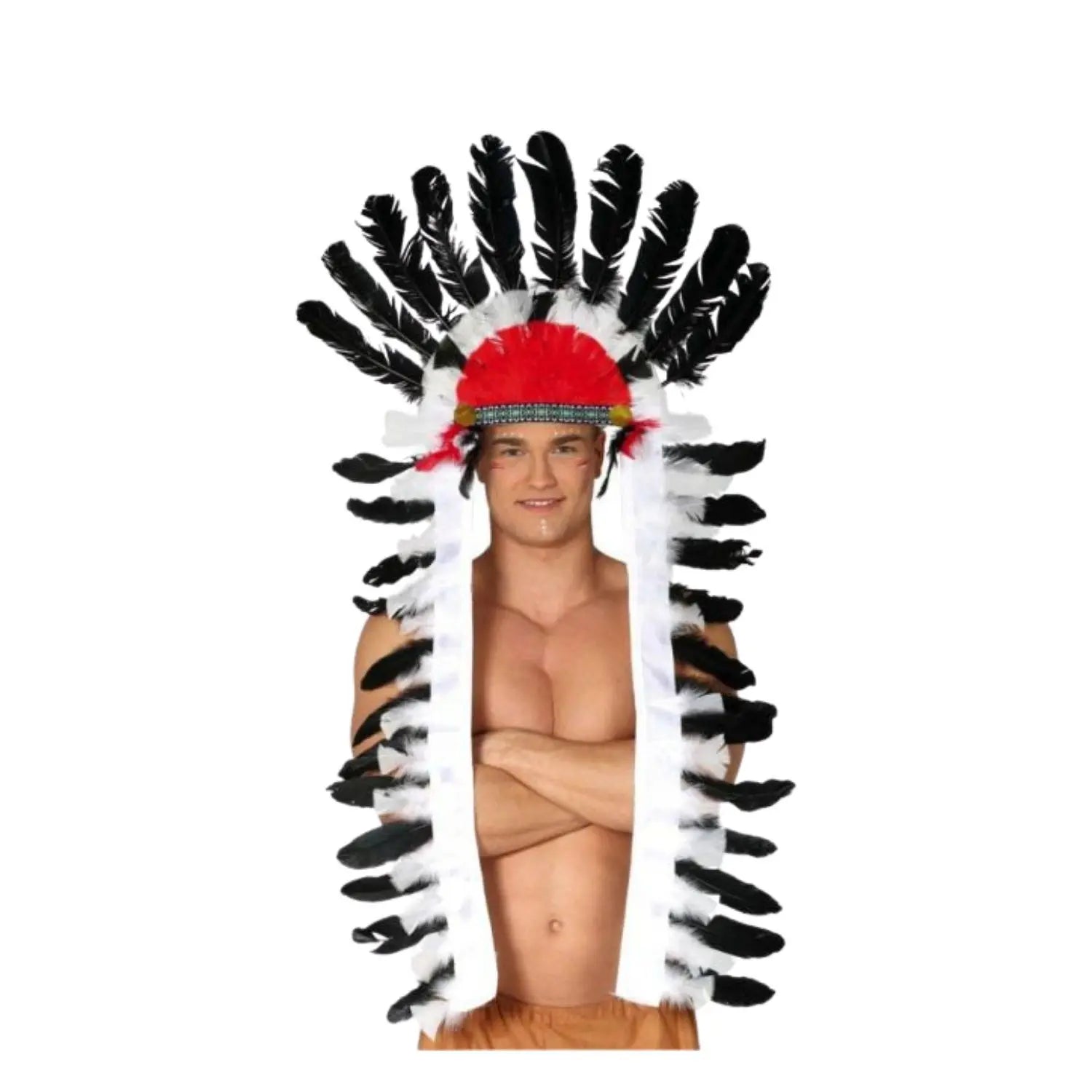penacho de plumas negras indio 116 cm complemento para look tribal en Carnaval o fiestas temáticas
