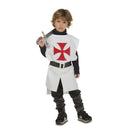 Peto medieval blanco infantil con cruz roja y cinturón para disfraz de caballero