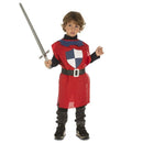 Peto medieval rojo infantil con escudo y cinturón para disfraz de caballero