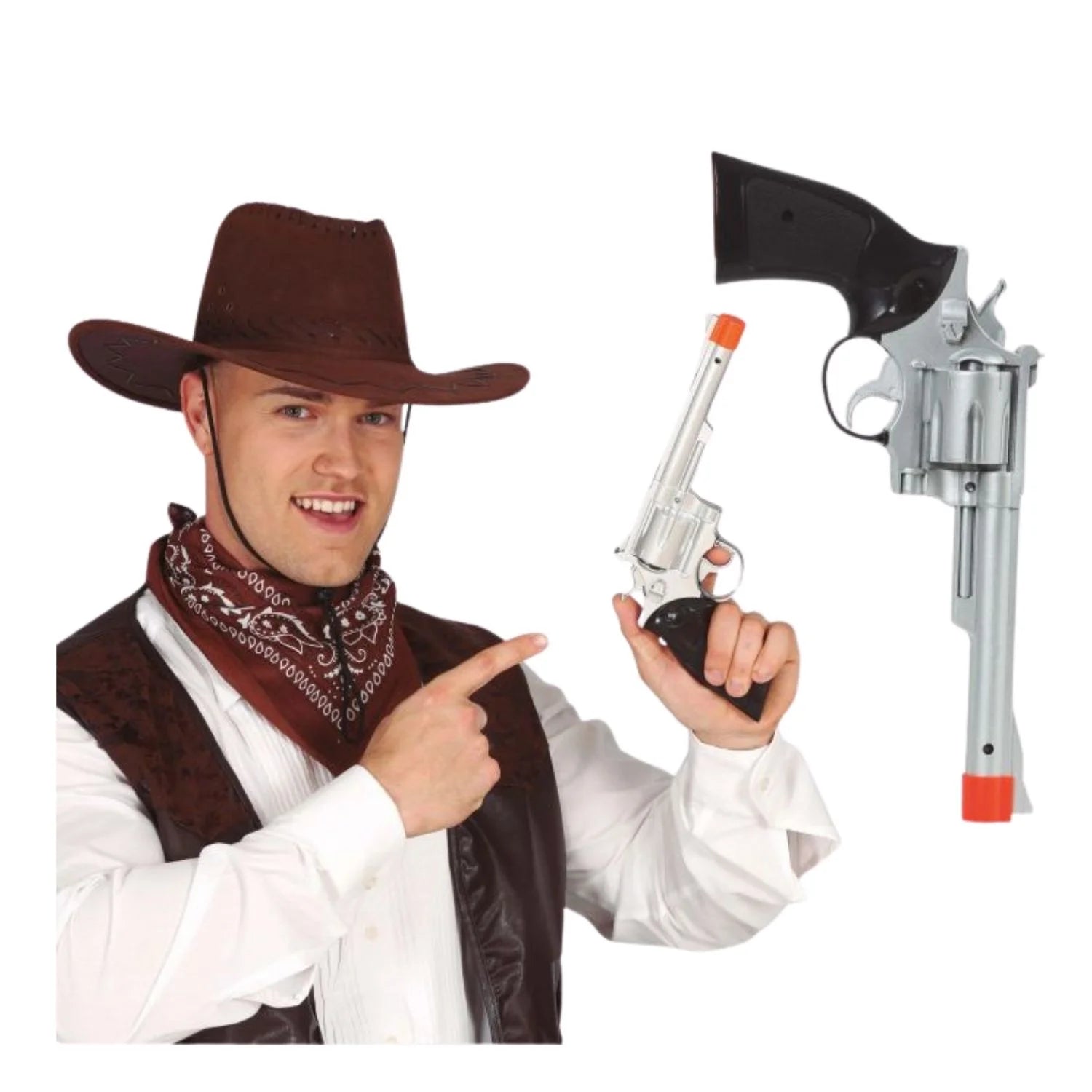 pistola de vaquero plateada de 32 cm accesorio para disfraz cowboy o sheriff