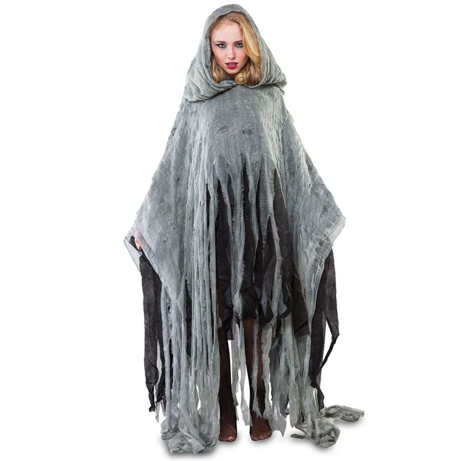 Poncho Zombie para Adulto gris desgastado con efecto terror para Halloween