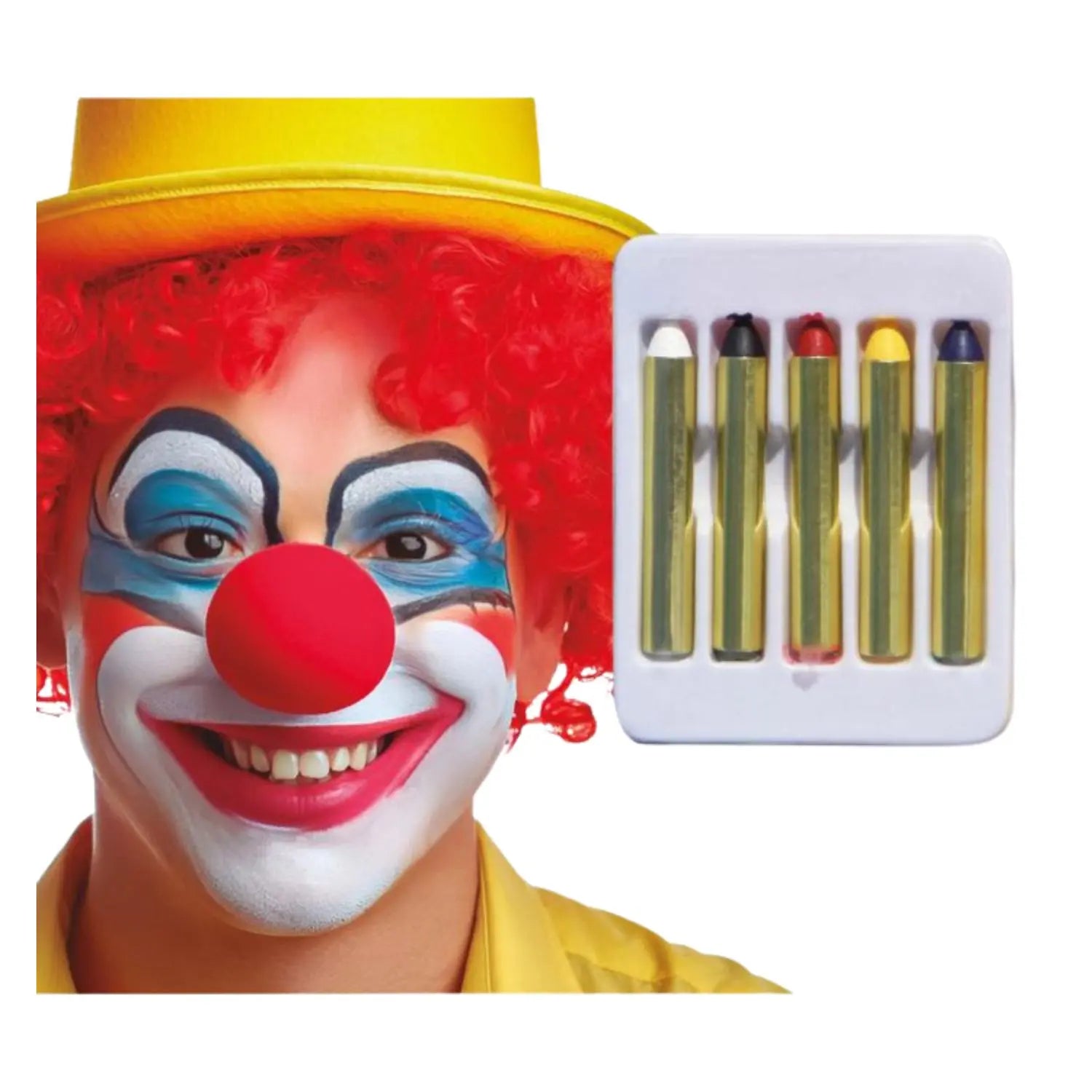 Set de 5 lápices de colores blanco negro rojo amarillo y azul para maquillaje y caracterización