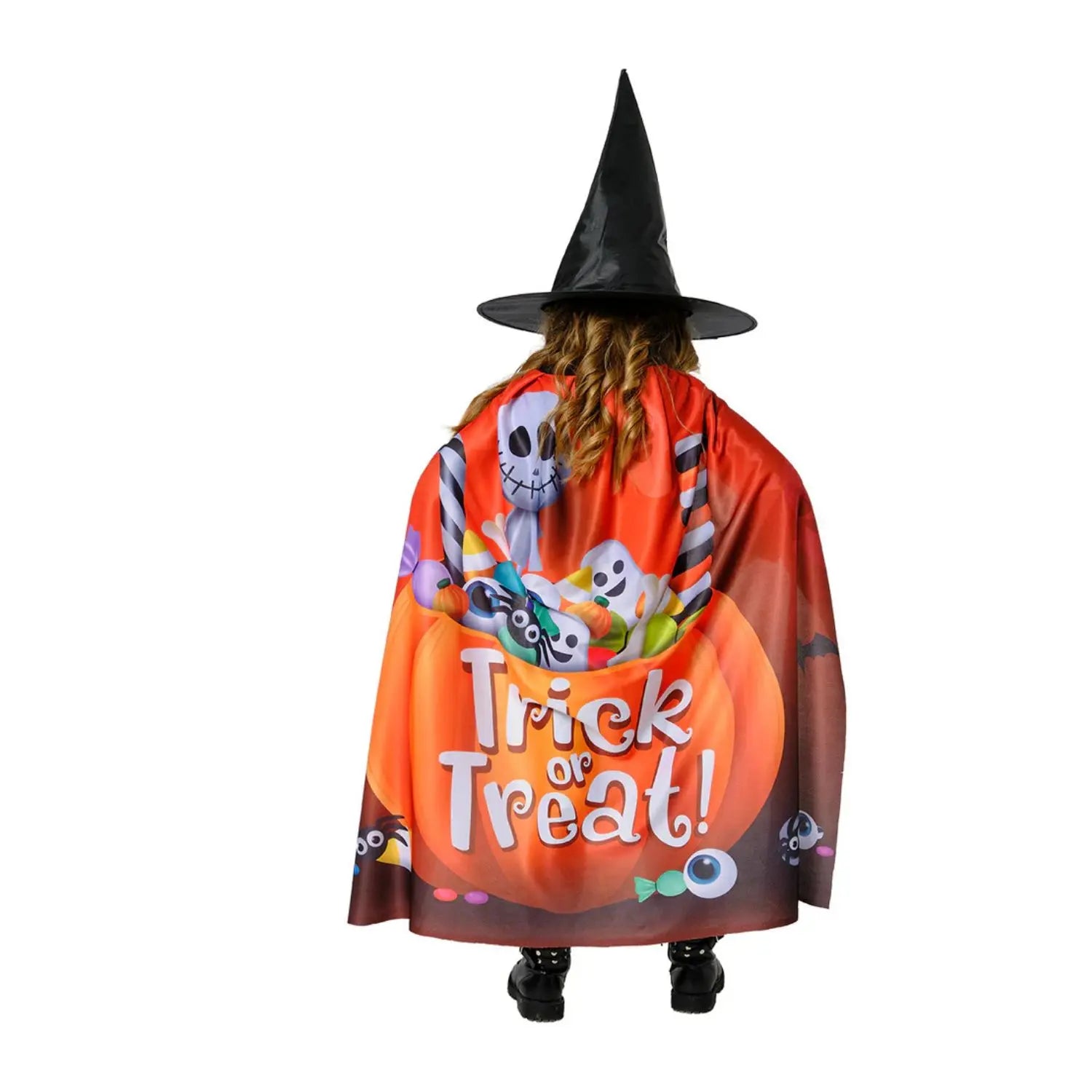 set de bruja infantil con capa y sombrero complemento para look de Halloween o fantasía