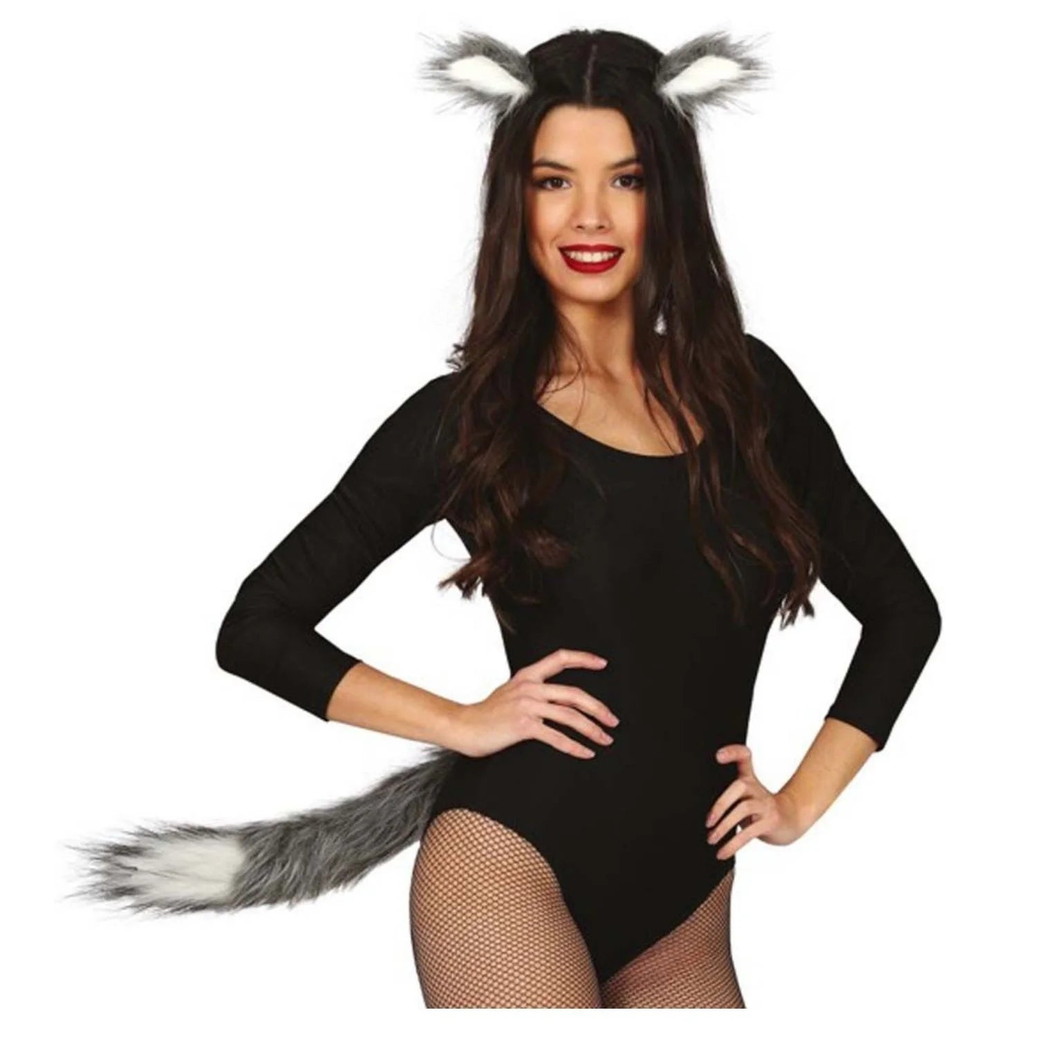 Set cola gris con orejas de lobo para completar disfraces de animales y fantasía