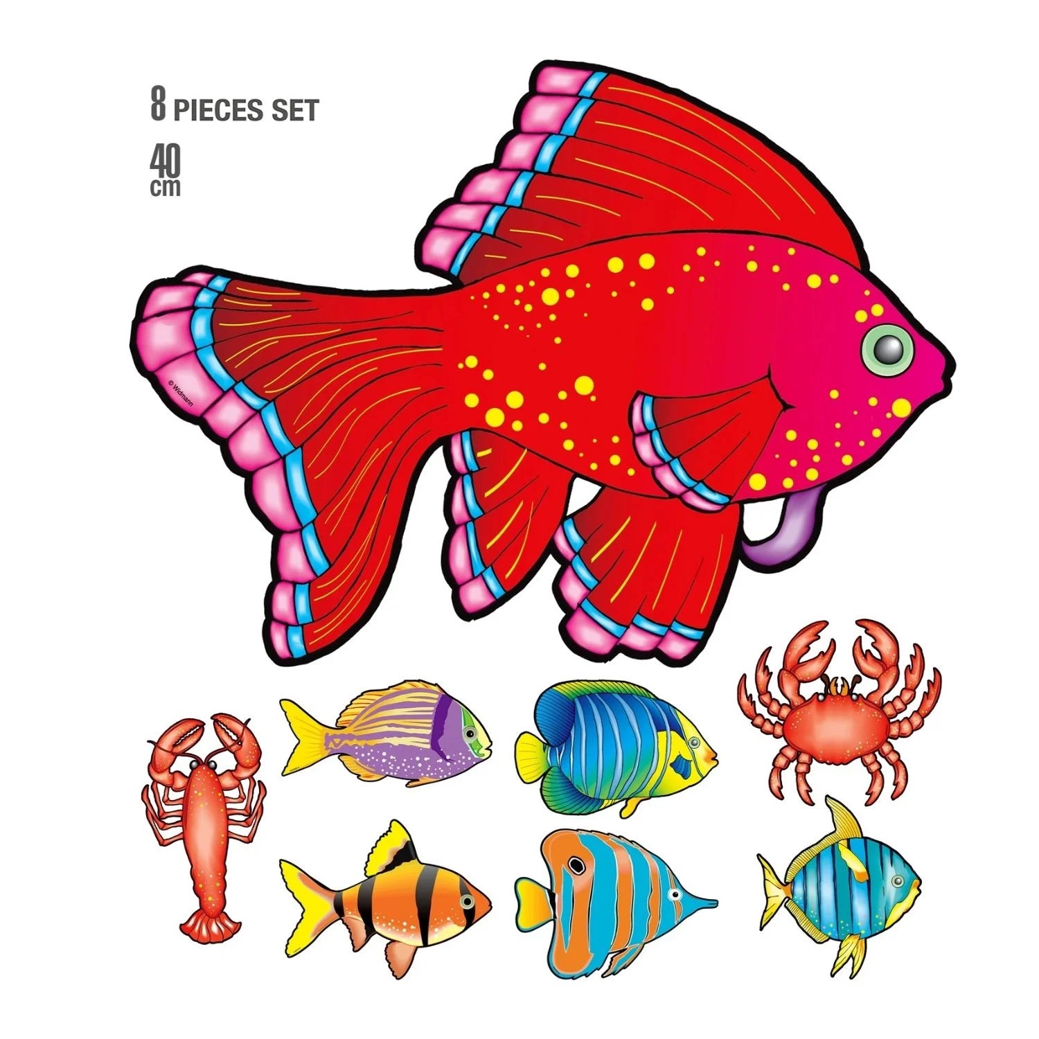 set decoracion marina con peces cangrejo y langosta de colores 40 cm