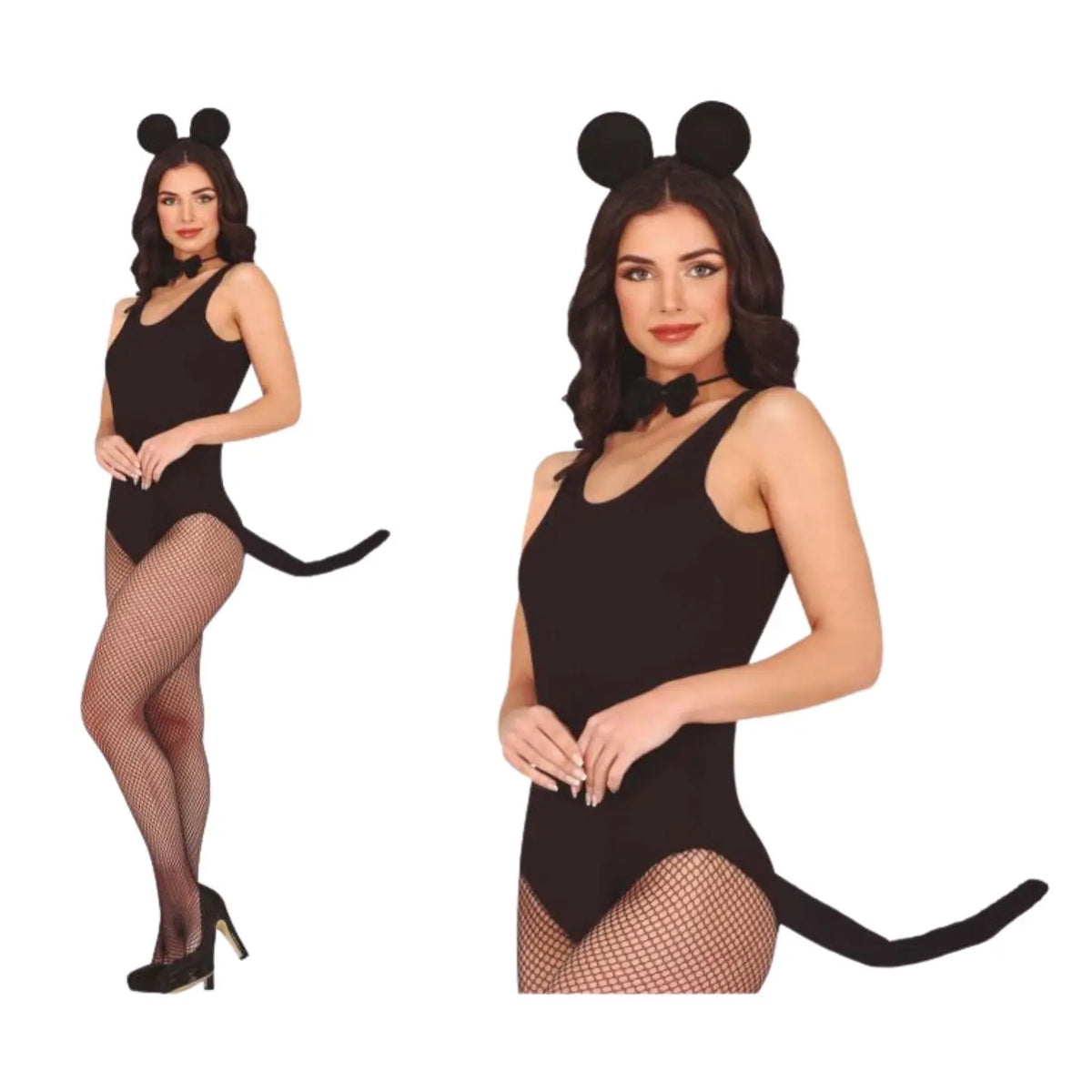 Set de Ratoncita con diadema de orejas, cola y pajarita negra para disfraz