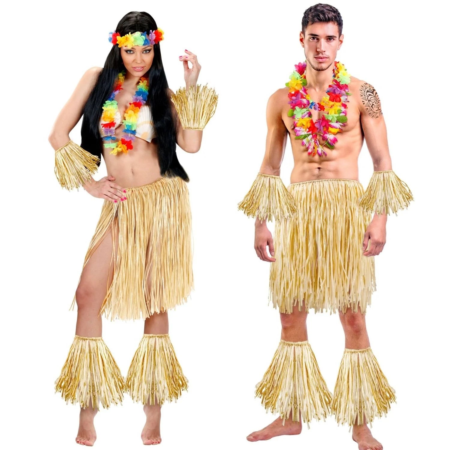 Set de Zulú Africano para adulto con falda y accesorios de rafia tropical