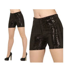 shorts de lentejuelas negro complemento para look disco o cabaret en fiestas temáticas