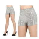 shorts de lentejuelas plata complemento para look disco o glamour en fiestas temáticas