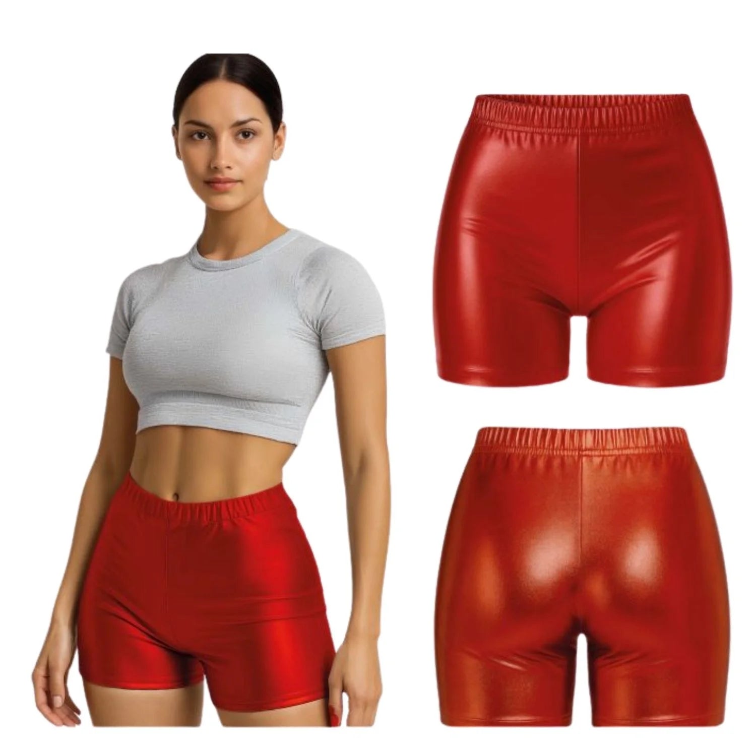 Shorts metálicos rojo brillantes para Carnaval y fiestas disco